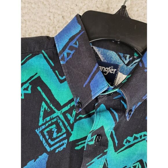 Vtg Wrangler Shirt Mens 15.5 33 Cowboy Brushpopper X-Long Tail Aztec Colorful - Picture 8 of 12
